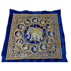 Vintage Burmese Kalaga Embroidered Wall Hanging 12 Zodiac